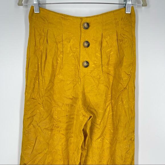 House of Harlow 1960 Revolve Gold Jacquard Floral Wide Leg Pants Button Fly XS - Picture 7 of 11